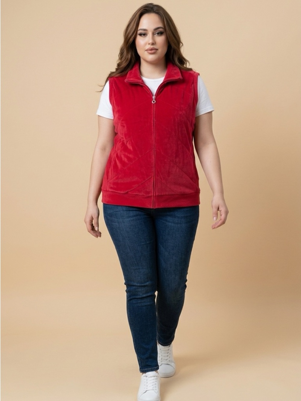 Worn Once Only Plus Size D&Co (Denim & company) Velour warm Red Vest, Size 1X